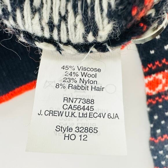 J. Crew Fair Isle Cat & Bird Crewneck Sweater Size XS Navy Orange Wool Fall - Picture 3 of 5